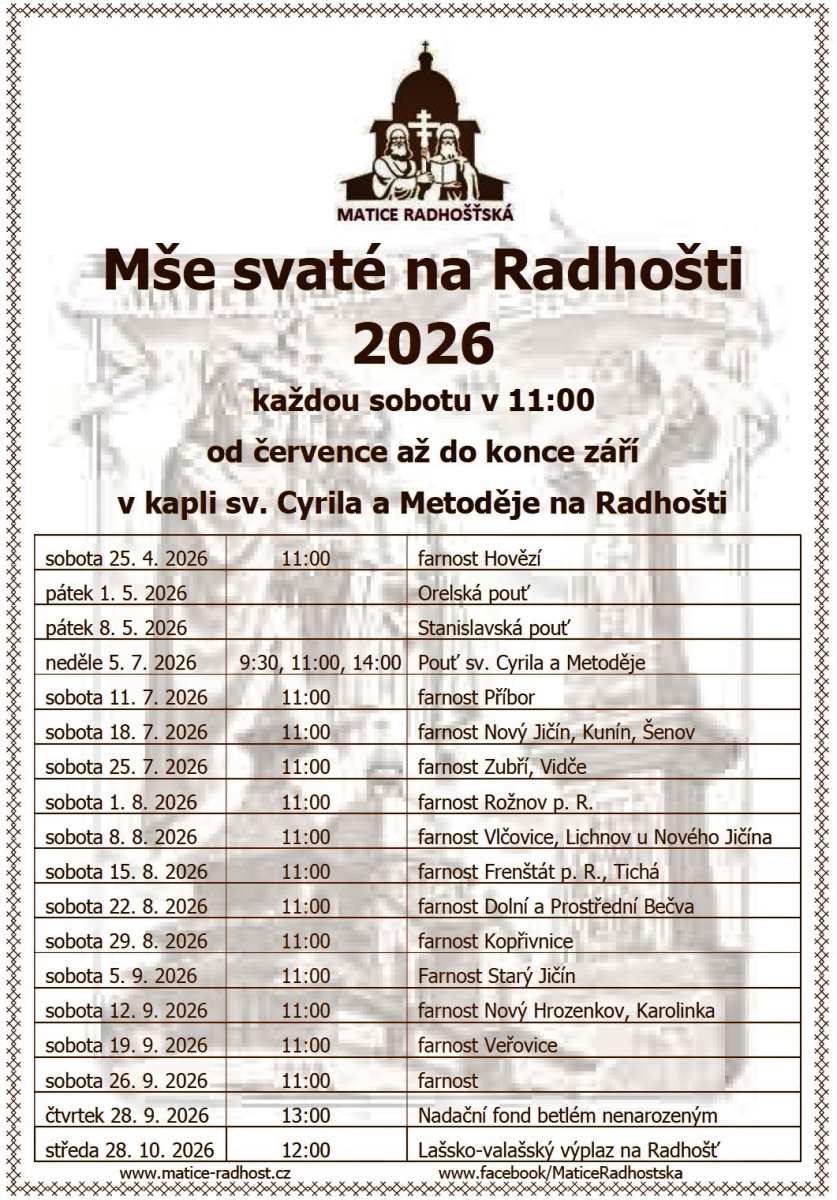 Mše svaté na Radhošti 2026